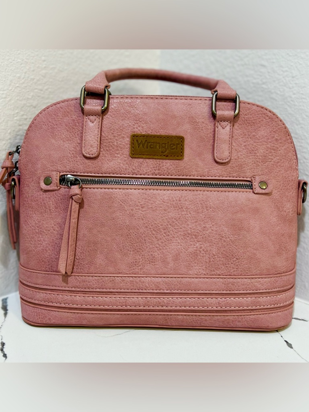 Wrangler Pink Faux Leather Satchel Western Style Top Handle Bag
